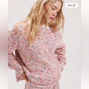 NWT Free People Coastline Space Dye Knit Pullover Sweater in Coral Reef